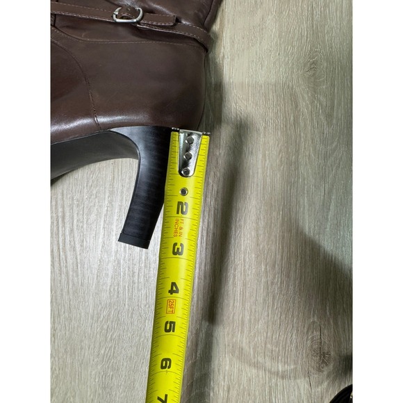 Ralph Lauren Dk Brown Burnished Calf Leather Becca Heels Wide Calf Boots 8.5 - Picture 3 of 10